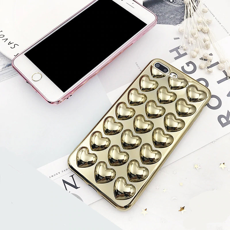 Shiny Glossy Curvy Cute Love Hearts Case For iPhone 7 6 6S Plus 6 Soft TPU Metallic Plating Phone Cover Back For iPhone X XS max XR 7 Plus Cases