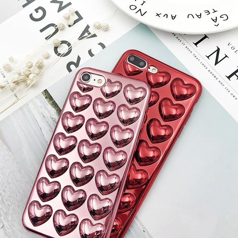 Shiny Glossy Curvy Cute Love Hearts Case For iPhone 7 6 6S Plus 6 Soft TPU Metallic Plating Phone Cover Back For iPhone X XS max XR 7 Plus Cases