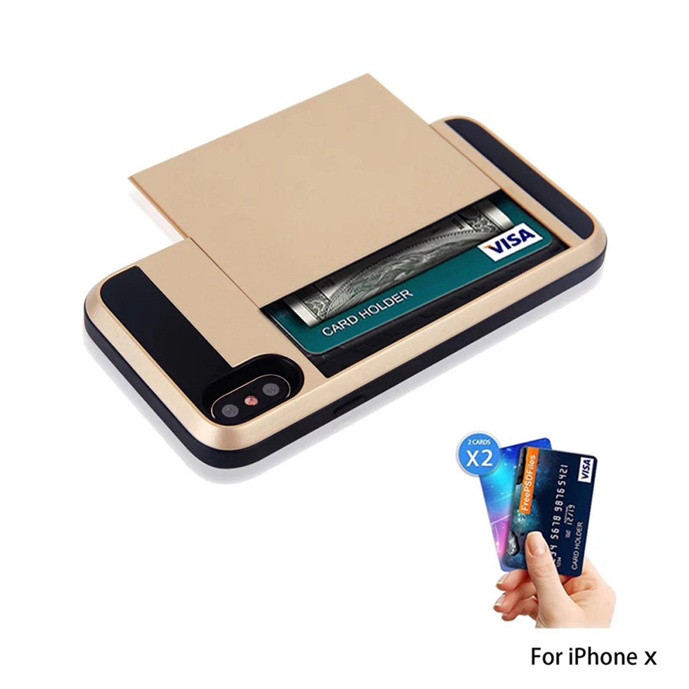 Shockproof Armor Card Holder iPhone Case For iPhone XS MAX XR X 8 7 6 6s Plus Pocket Wallet Phone Cases Credit Card Slider Back Cover For iPhone