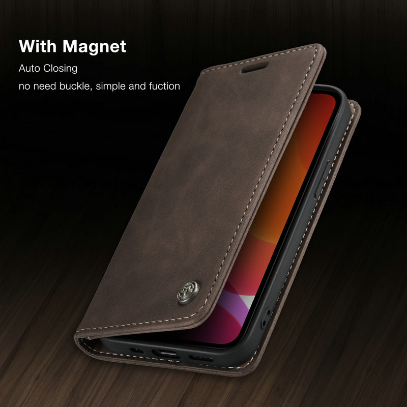 Soft Retro Leather Magnetic Flip Case For iPhone 12 13 14 Pro Max Mini Card Holder Case