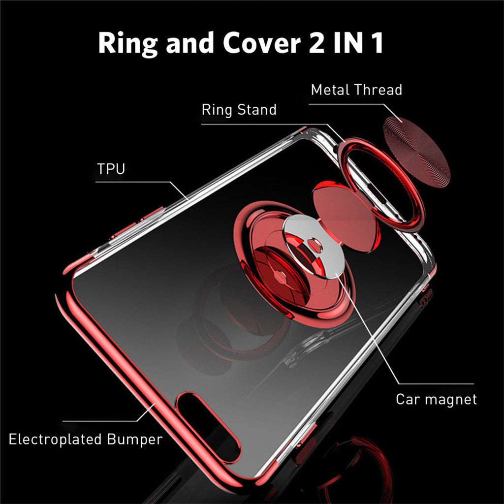 Transparent Ring Stand Case For iPhone Finger Ring Holder Kick Stand Back Cover Phone Cases With Magnet Adsorption For iPhone 7 8 6 6S Plus X