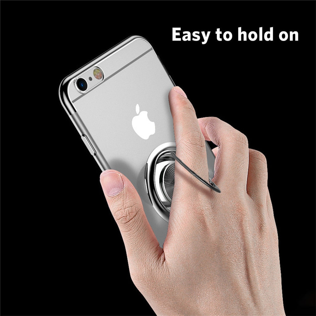 Transparent Ring Stand Case For iPhone Finger Ring Holder Kick Stand Back Cover Phone Cases With Magnet Adsorption For iPhone 7 8 6 6S Plus X