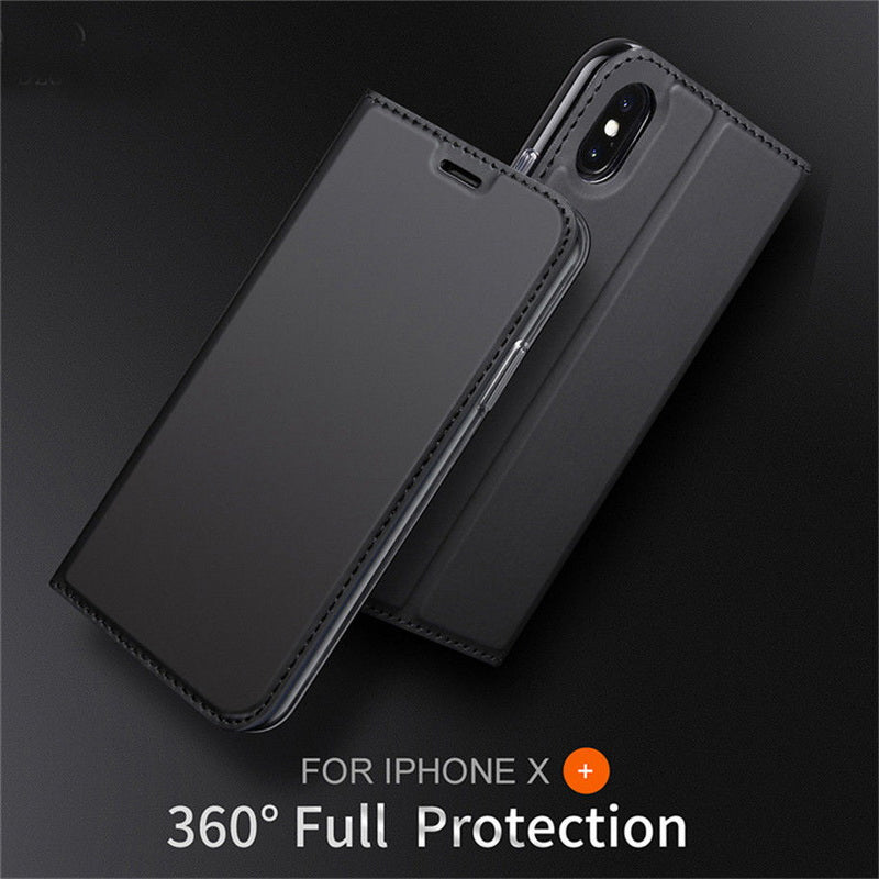 Ultra Thin Smooth Leather Soft Flip Case For iPhone X 8 6 6S S 7 Plus 5 5S SE Versatile and Stylish Magnetic Flip Case With Card Holders and Kickstand.