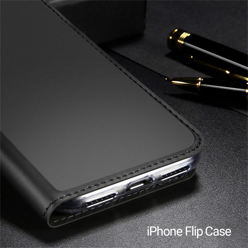 Ultra Thin Smooth Leather Soft Flip Case For iPhone X 8 6 6S S 7 Plus 5 5S SE Versatile and Stylish Magnetic Flip Case With Card Holders and Kickstand.