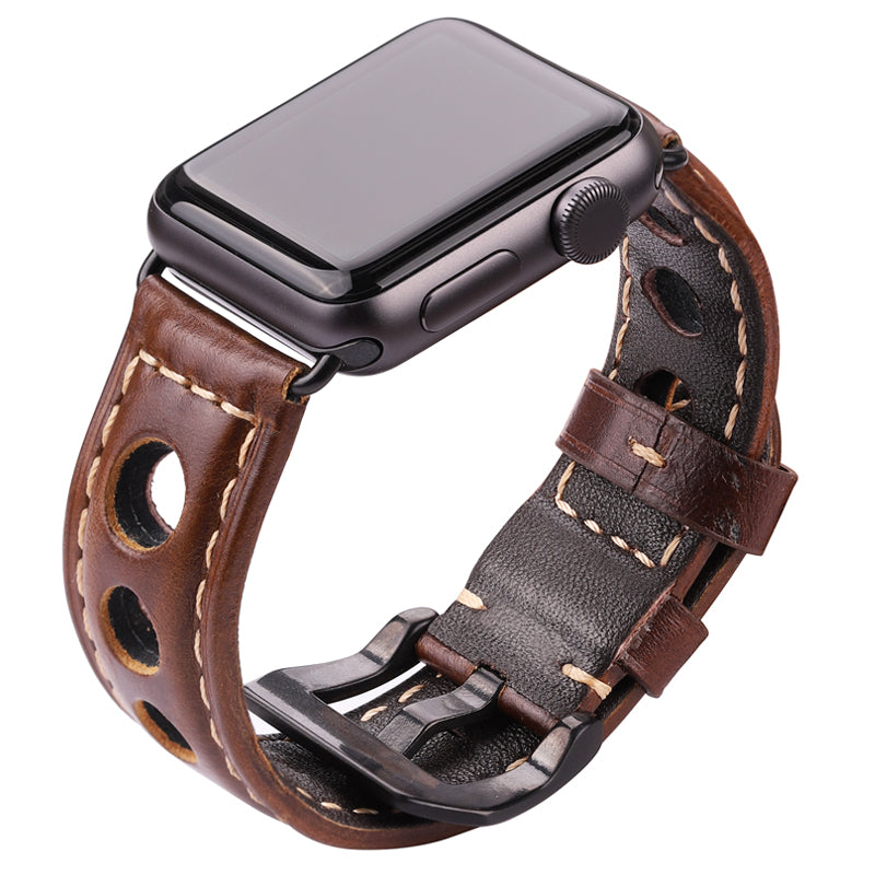 Unisex Real Leather Drivers Watchband For Apple Watch Series 5 4 3 2 1 42384440mm