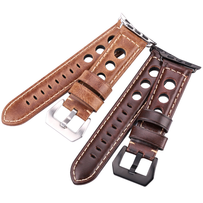 Unisex Real Leather Drivers Watchband For Apple Watch Series 5 4 3 2 1 42384440mm