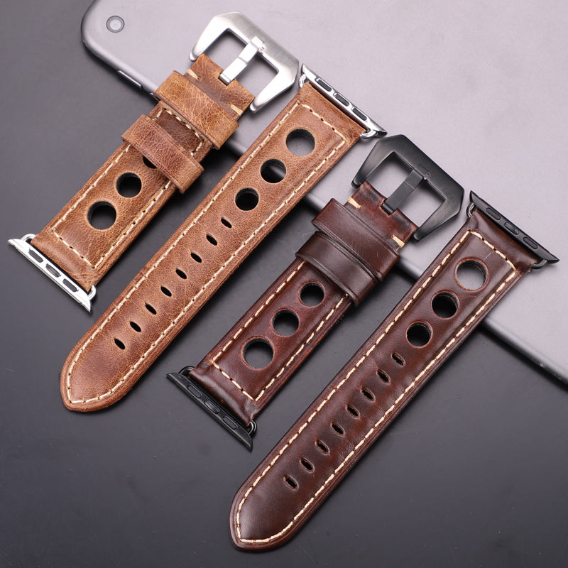 Unisex Real Leather Drivers Watchband For Apple Watch Series 5 4 3 2 1 42384440mm