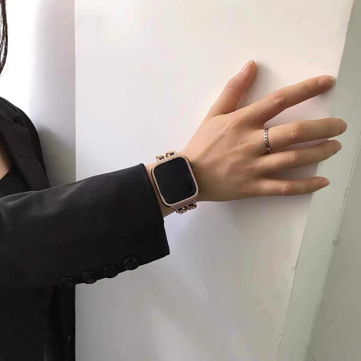 Women's Gold Wristband for Apple Watch 8 Ultra 49mm 7 SE 6 5 4 3 41mm Metal & Leather Bracelet