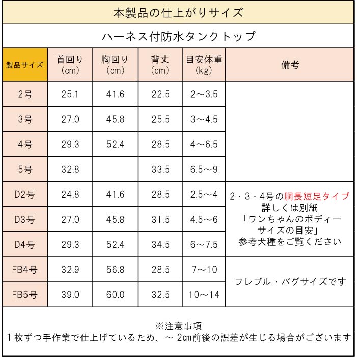 製品サイズ表