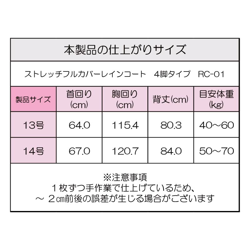 製品サイズ表