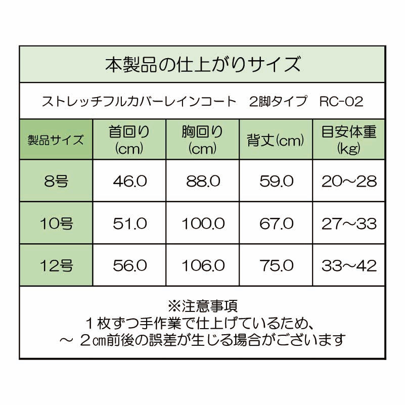 製品サイズ表