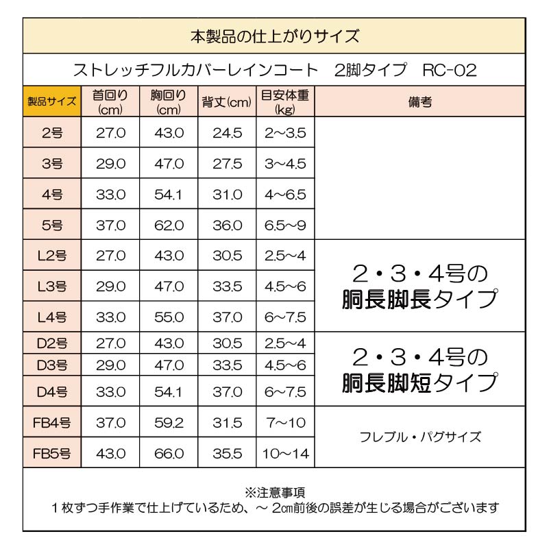 製品サイズ表