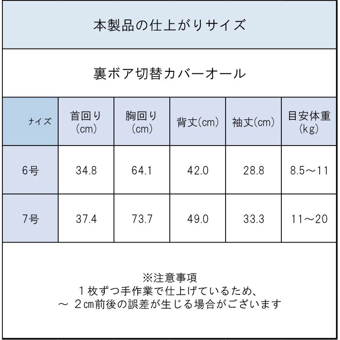 製品サイズ表