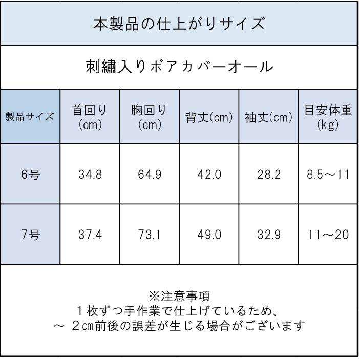 製品サイズ表