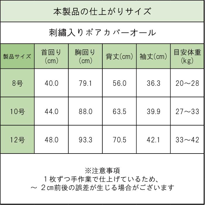 製品サイズ表