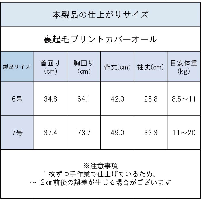 製品サイズ表