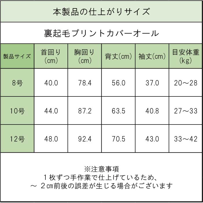 製品サイズ表