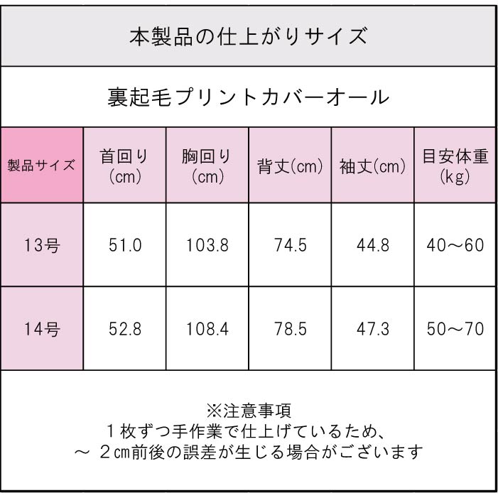 製品サイズ表