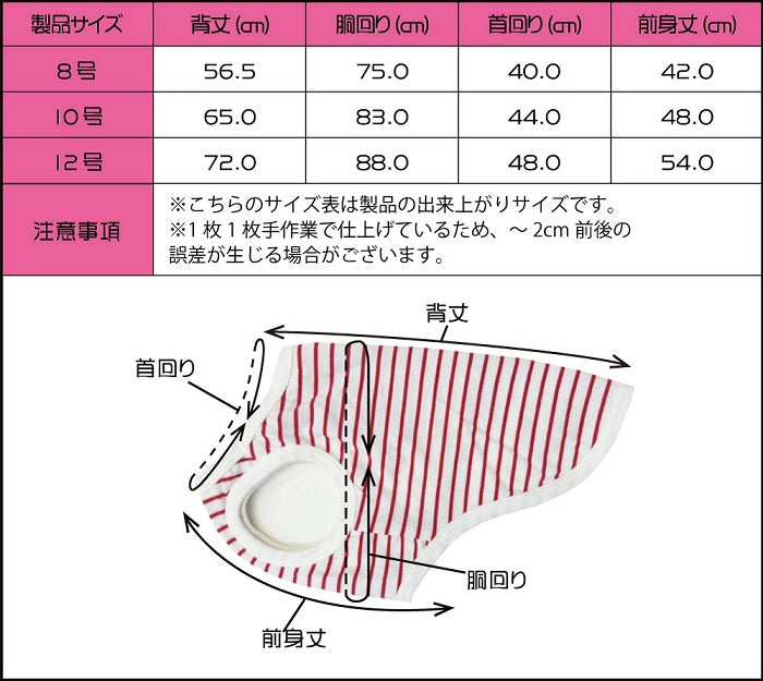 製品サイズ表