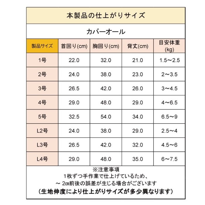 製品サイズ表