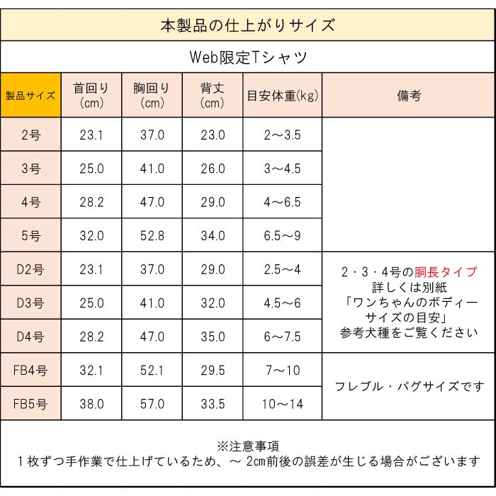 製品サイズ表