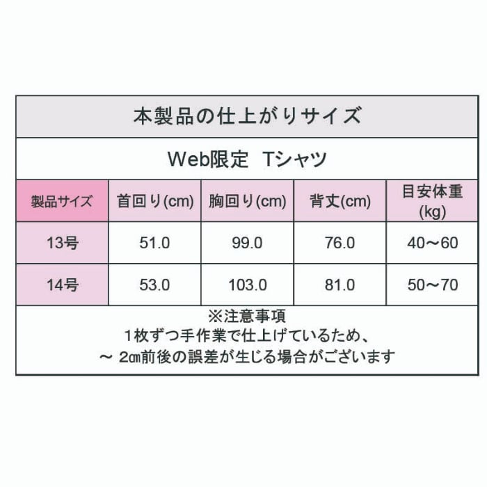 製品サイズ表