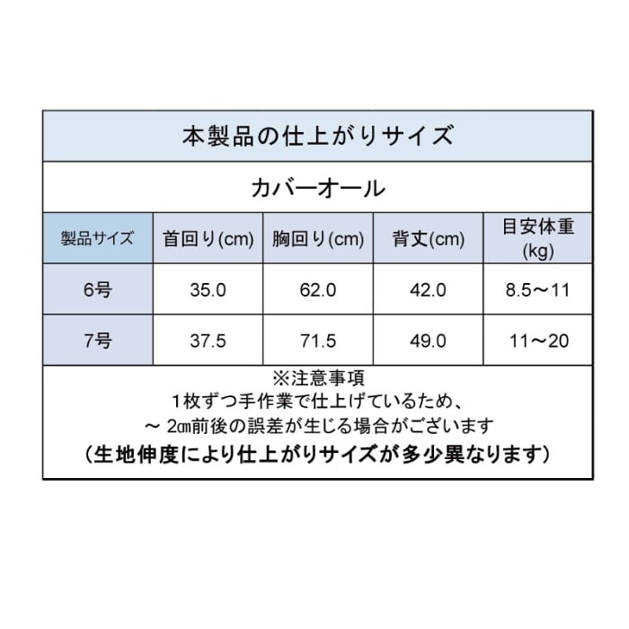 製品サイズ表