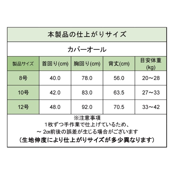 製品サイズ表