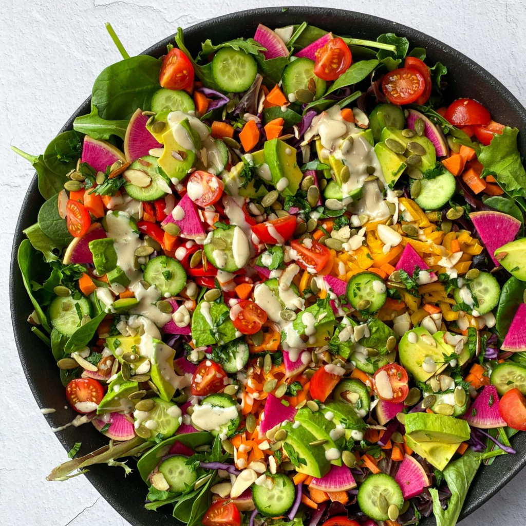 Rainbow Chop Salad with Orange Tahini Dressing 