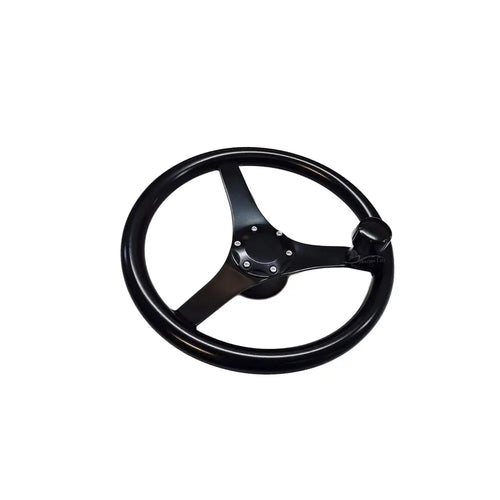 Marine City 13-1/2" Marine Grade Matte Black Powder Coated Stainless Steel Sports Steering Wheel with Stainless Steel Steering Knob