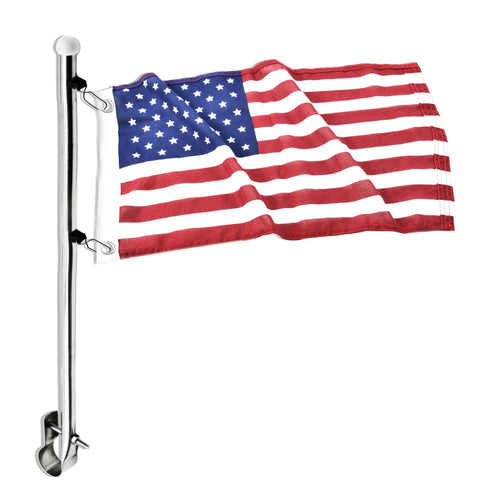 Marine City Boat Stainless-Steel Adjustable Clamps Rail Mount Flag Staff Pole and 12 inches X 18 inches US Flag