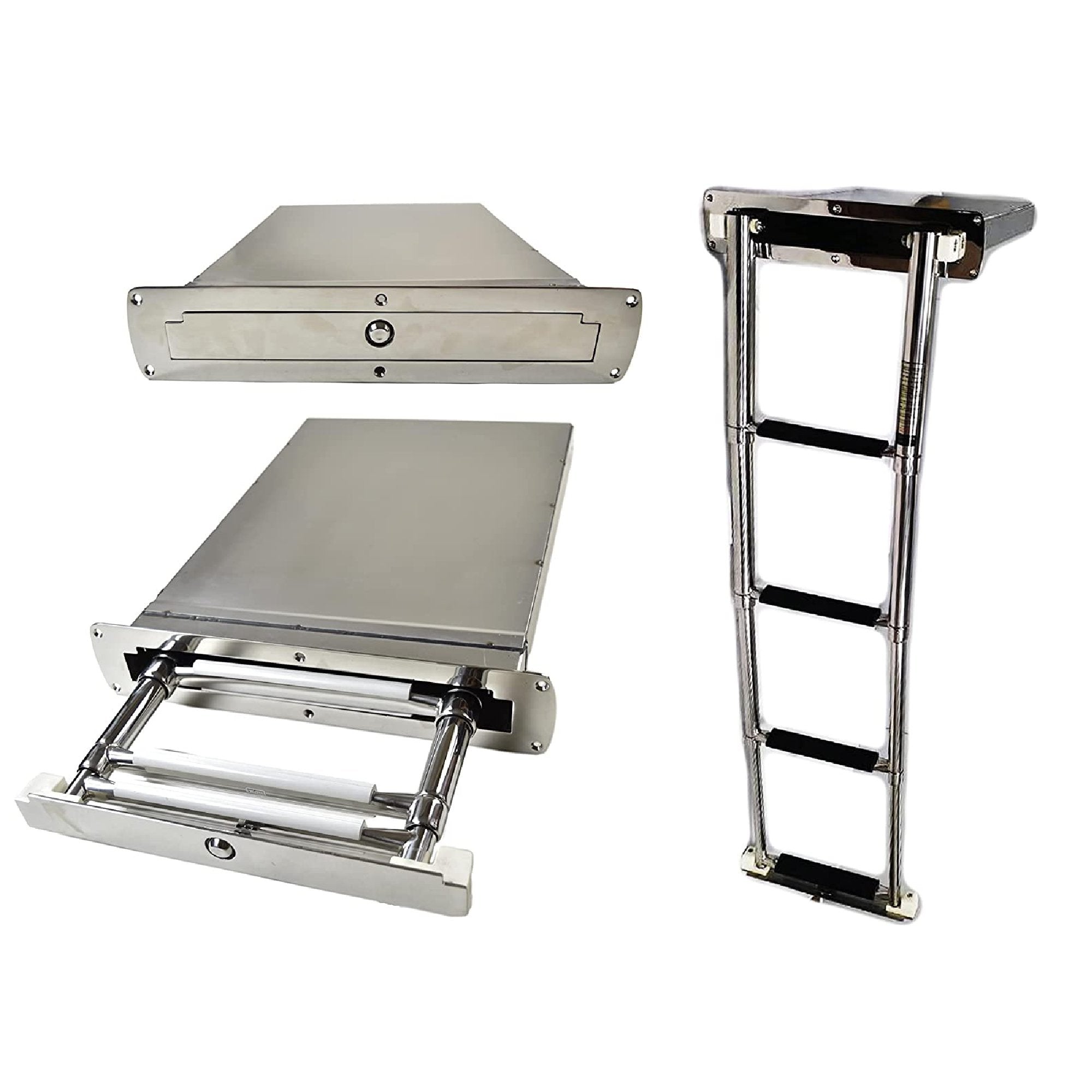 Marine City Marine Grade 316 Stainless Steel Concealed Box Flush Mount Yacht Telescopic 4-Step Ladder