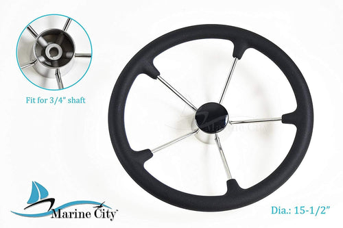 Marine City 15-1/2 inches Boat Stainless Steel Steering Wheel with Black Foam Grip (Diameter: 15-1/2 inches)