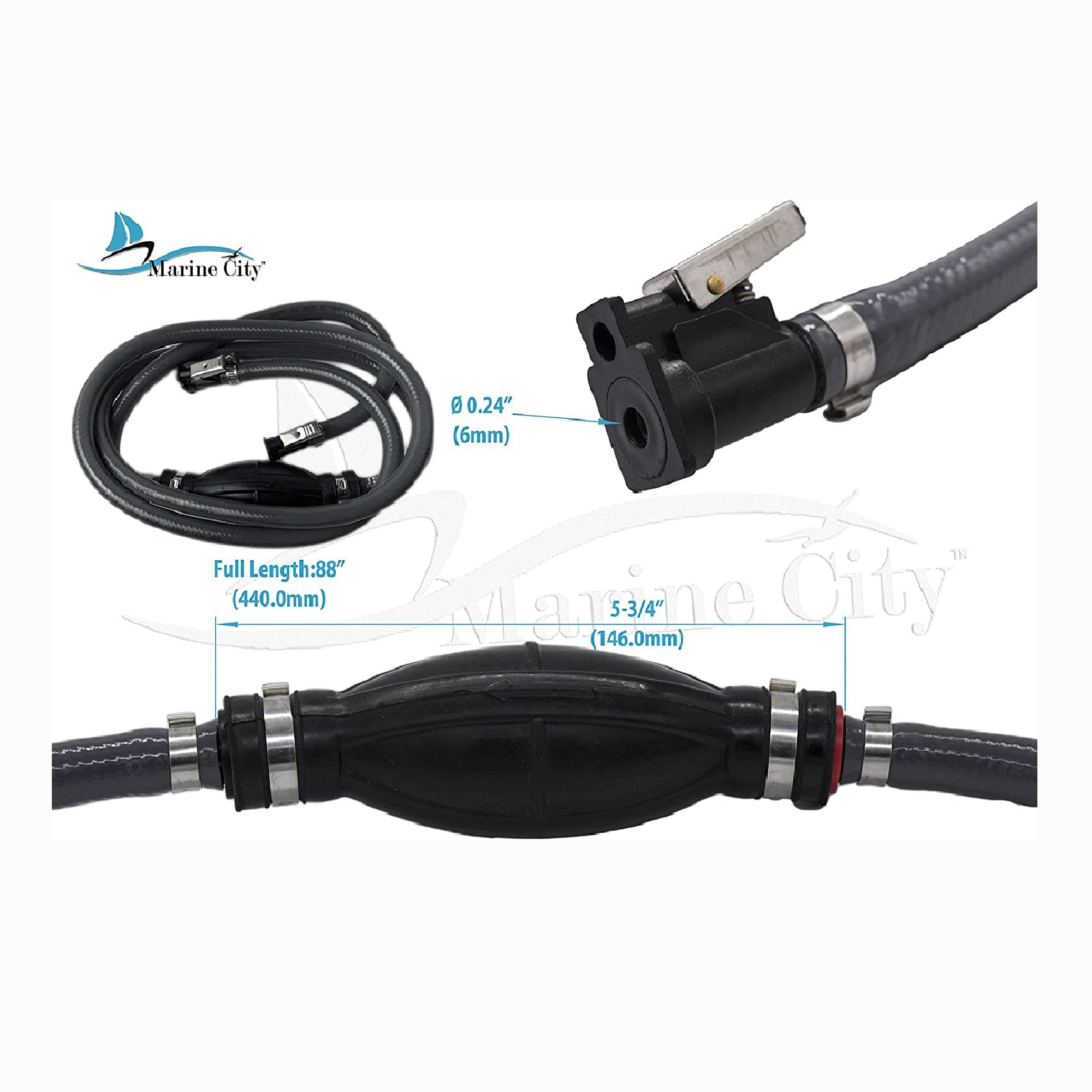 Marine City Boat Heavy Duty Fuel Line Assembly, 8.8FT Nylon Marine