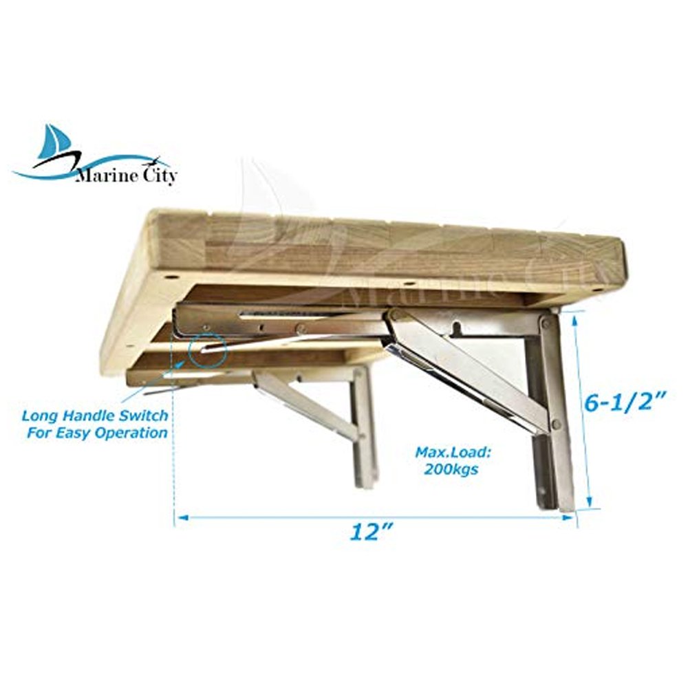 Marine City 18 Inches × 13 Inches Teak Wall Mount Fold Down Bench with Slots for Boat, Shower Room, Steam, Sauna Room