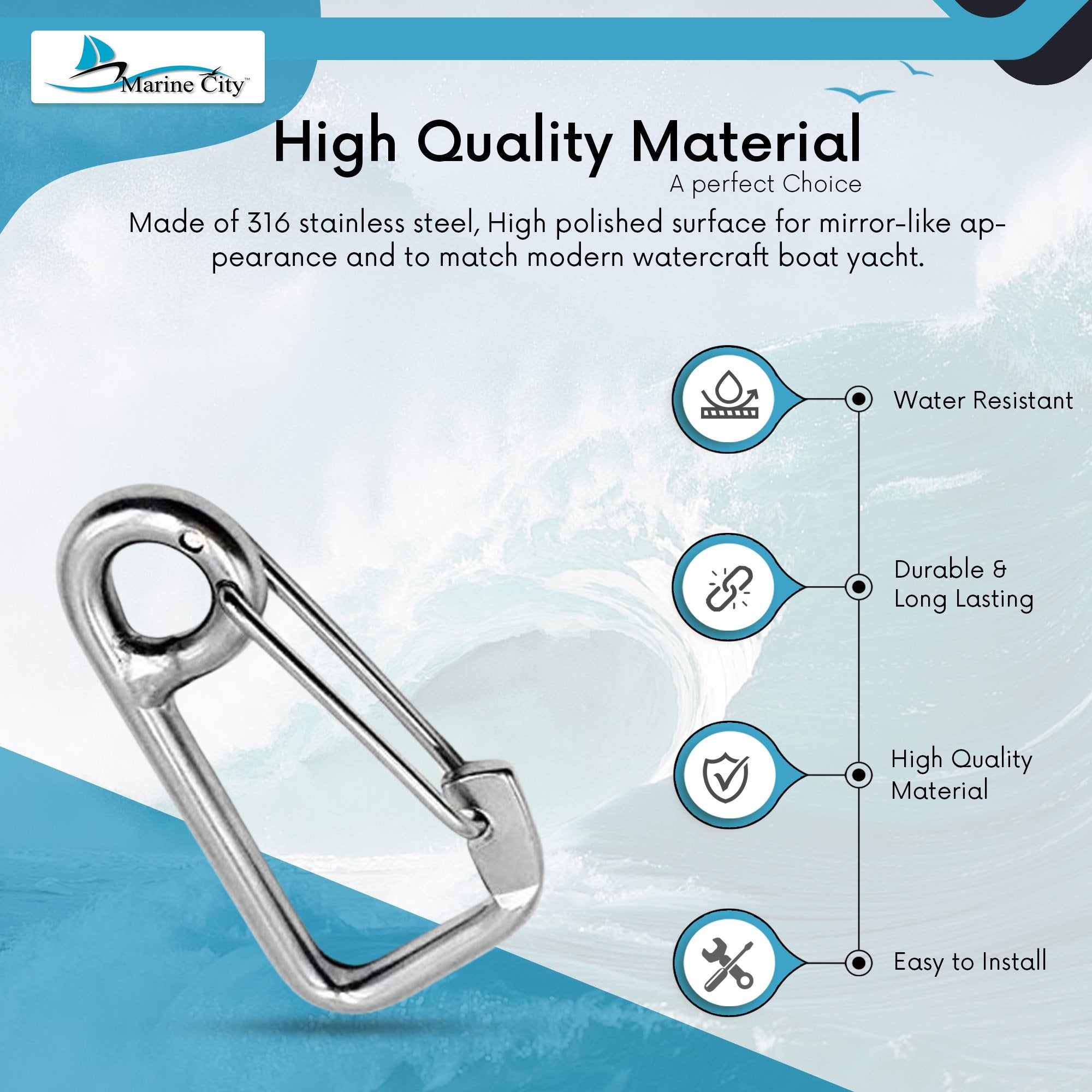 Stainless Steel 316 Spring Hook with Screw Nut and Eyelet Carabiner 1/2  (12mm) Marine Grade