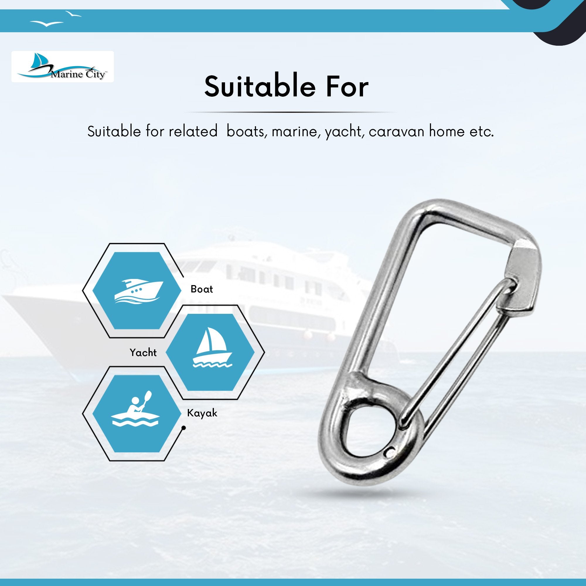 Carabiner D Ring Clips Spring Snap Hook Heavy Duty Stainless Steel Boat  Sail Tug 