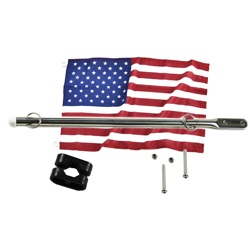 Marine City 304 Stainless Steel Flag Pole for Boat Yacht, and 12 Inches x 18 Inches US Flag(Can Clamp 7/8 to 1-1/4Round Tube & Square Tube)