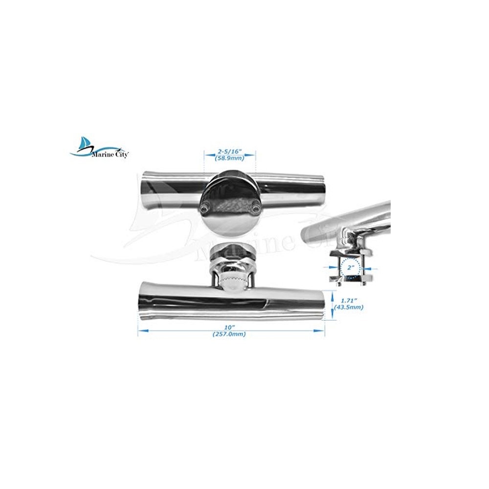 Marine City Marine Boat Stainless-Steel Clamp-On Fishing Rod Holder for Rail 1-1/4 inches-2 Inches Dia. (L)