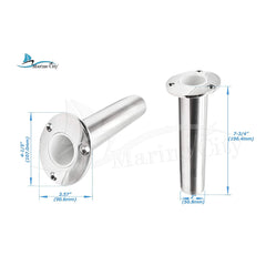 Stainless-Steel Deluxe Flush Mount Fishing Rod/Pole Holder with Drain,15 Degree (2pcs)