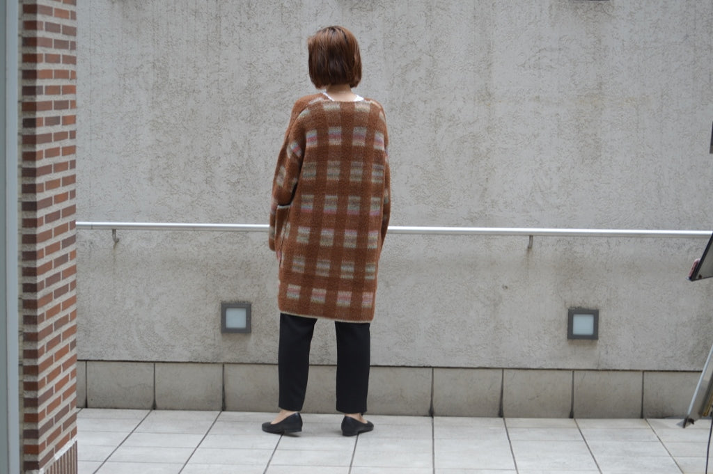 Boa check sweater jacketブラウン