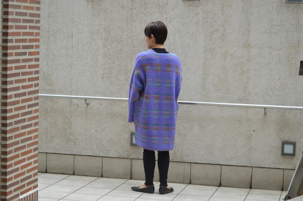 Boa check sweater jacketブラウン