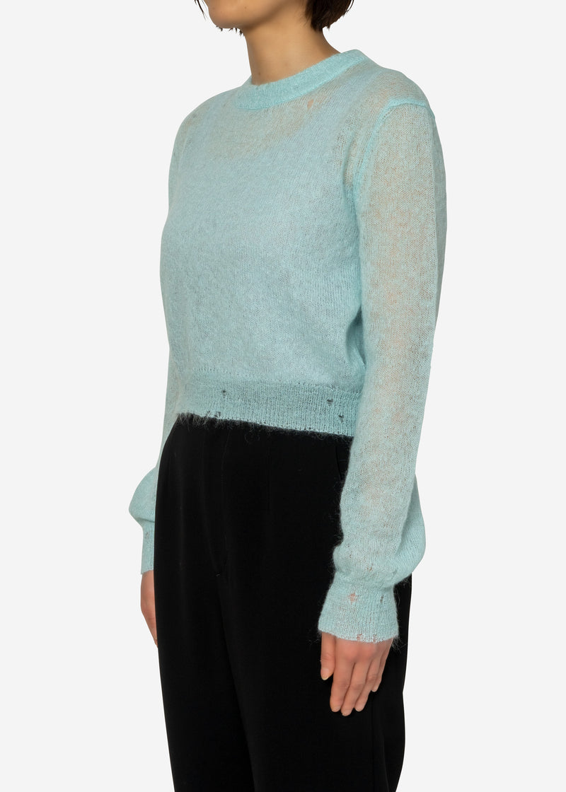 Damage Hole Mohair Short Sweater in Mint