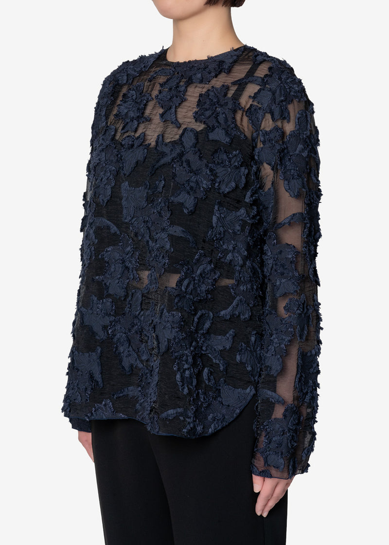 Limited Cut Jacquard Long Sleeve Blouse in Navy – Greed