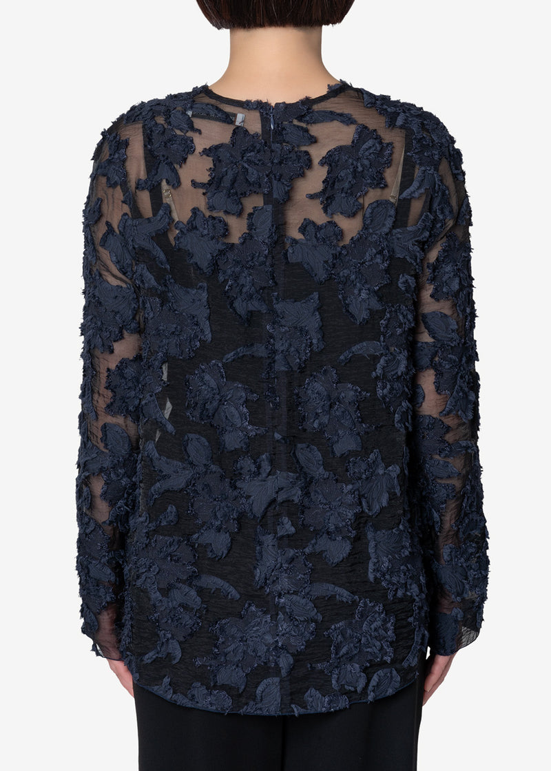 Limited Cut Jacquard Long Sleeve Blouse in Navy – Greed