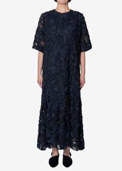 Limited Cut Jacquard Short Sleeve Dress in Navy – Greed