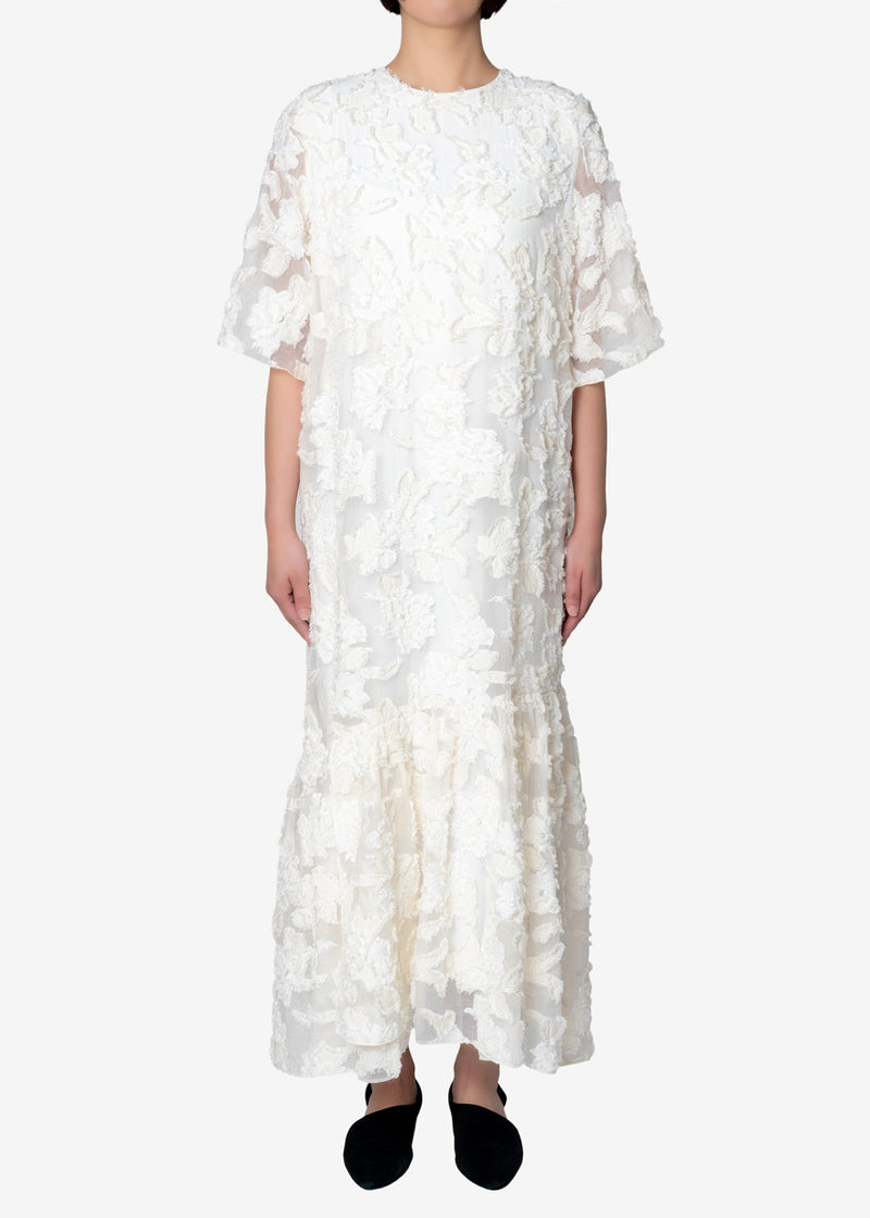 Limited Cut Jacquard Short Sleeve Dress in Off White – Greed