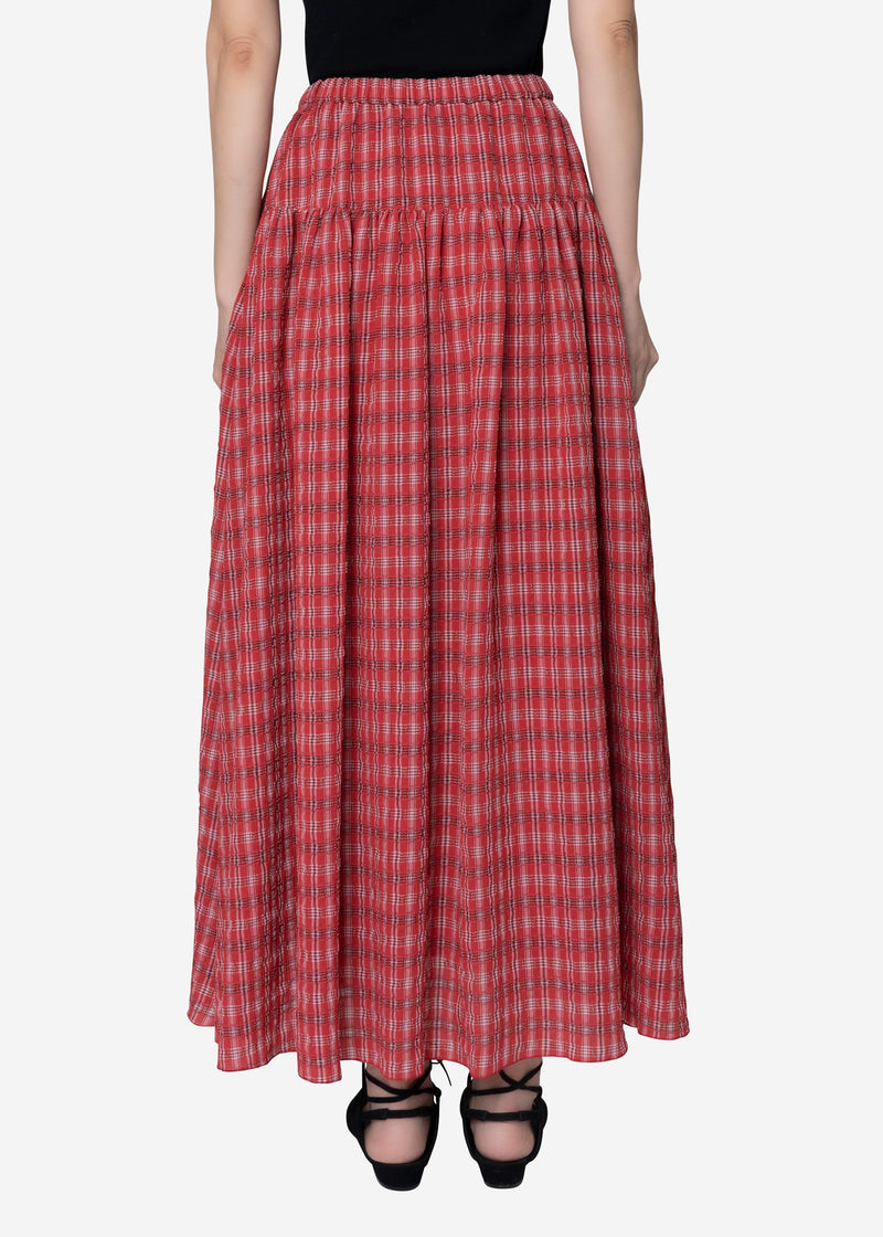 Tuck Check Gather Skirt in Red – Greed International Official Online Shop
