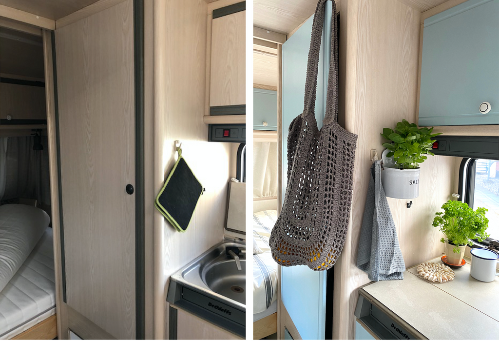 caravan renovation, tv2, before and after, kitchen