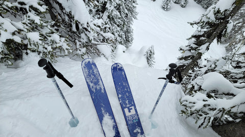 fresh skis and poles at RMR